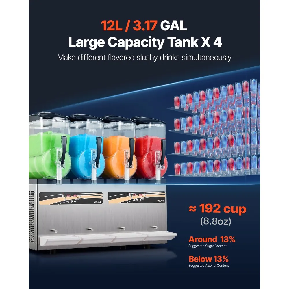 VEVOR Slushie Machine, 12L/3.17Gal x 4 - Image 5