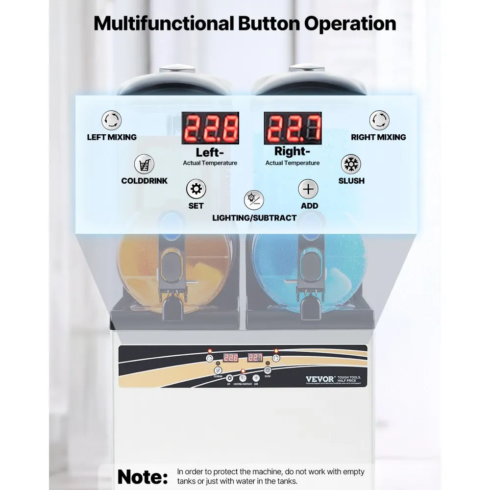 VEVOR Commercial Frozen Drink Maker, 15Lx2 Double Tank Slushy Machine, - Image 4