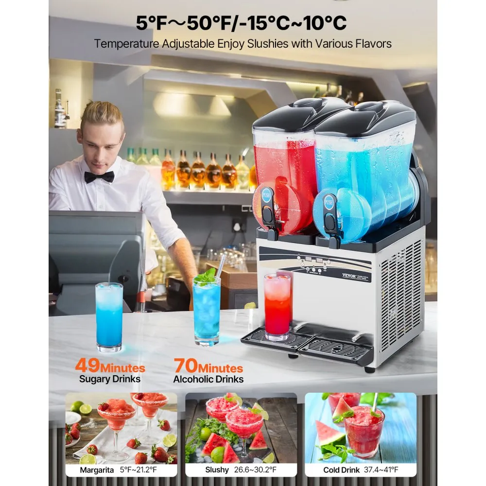 VEVOR Commercial Frozen Drink Maker, 15Lx2 Double Tank Slushy Machine, - Image 5