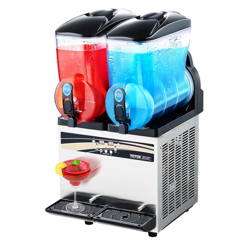 VEVOR Commercial Frozen Drink Maker, 15Lx2 Double Tank Slushy Machine,