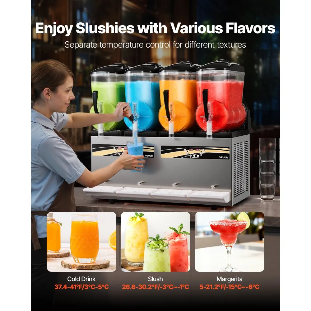 VEVOR Slushie Machine, 12L/3.17Gal x 4 - Image 7